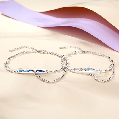 925 Sterling Silver Couple Bracelet with Star Sign, made of 925 sterling, Sterling Silver Bead Centerpiece Silver Pendant