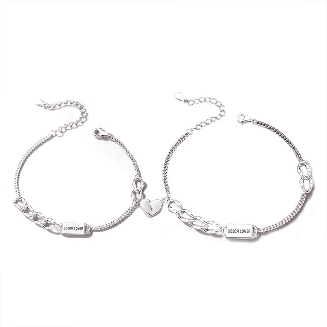 925 Sterling Silver Couple Bracelets With Heart - Image 6