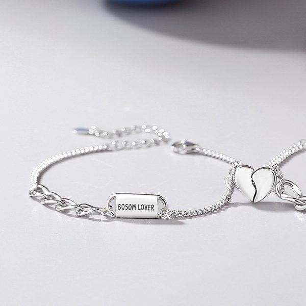 925 Sterling Silver Couple heart Bracelet for women