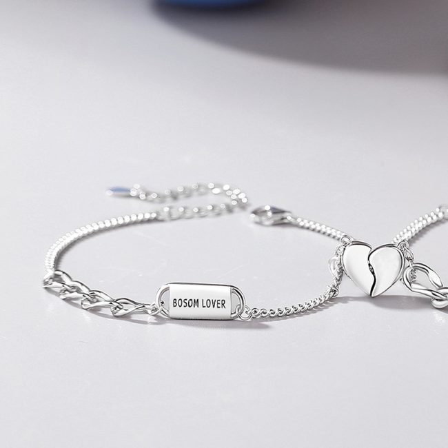 925 Sterling Silver Couple heart Bracelet for women