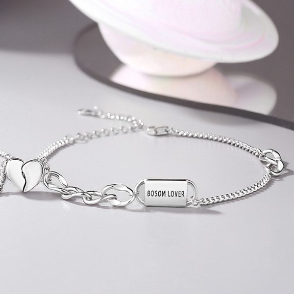 925 Sterling Silver Couple heart Bracelet for women