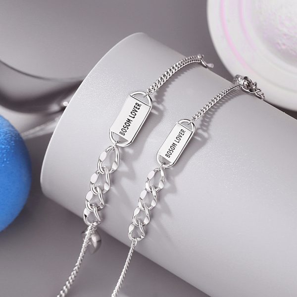 925 Sterling Silver Couple heart Bracelet side view image