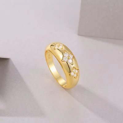 Diamond Flower Ring in 925 Sterling Silver For Women