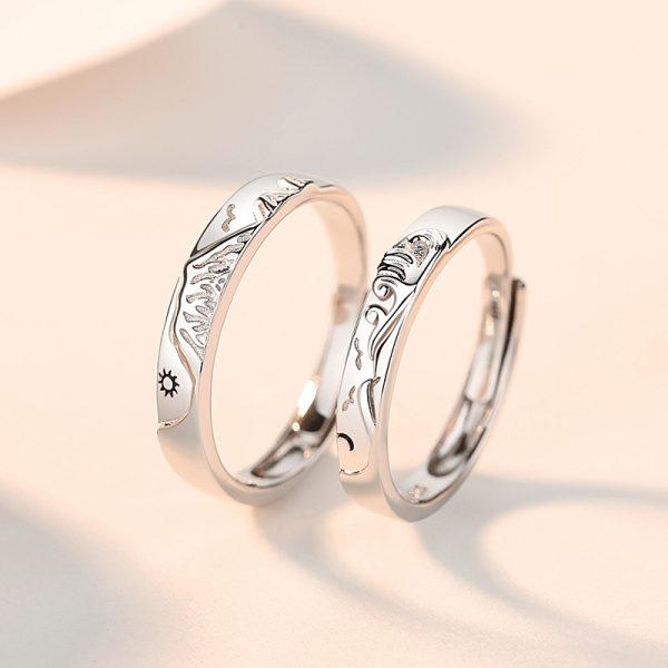 925 Sterling Silver Rings for Couple with moon and sun