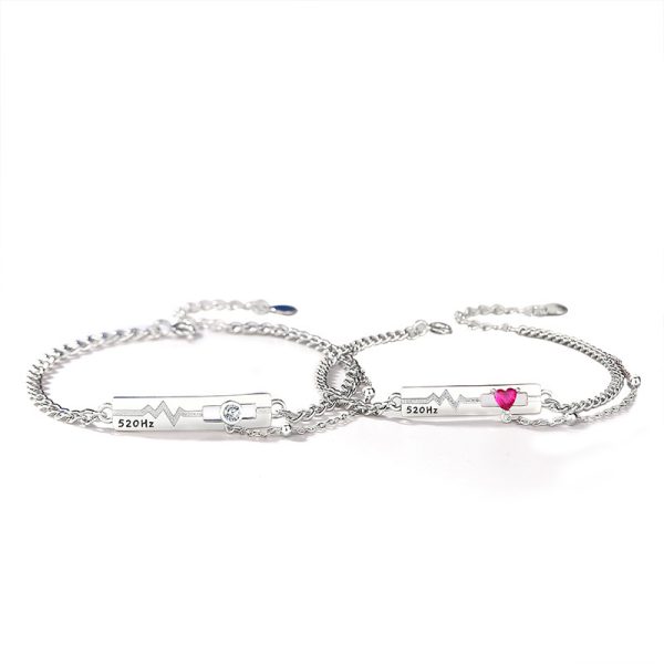 925 sterling silver heartbeat bracelet for couples