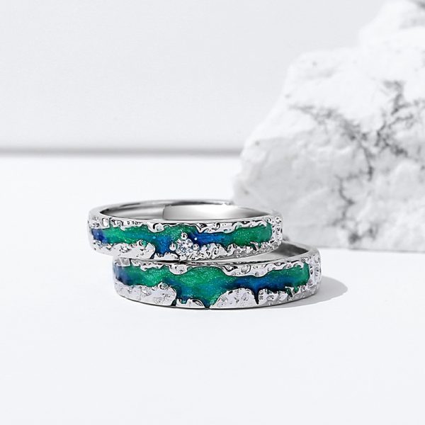 925 Sterling Silver Ring for For Couple with Aurora