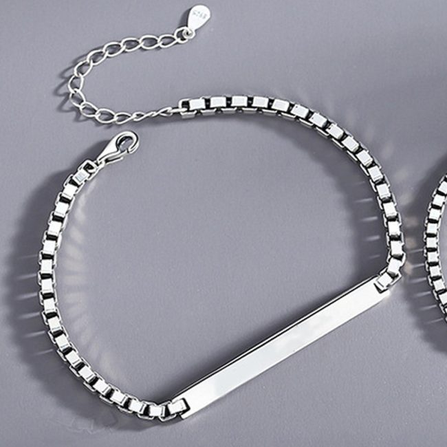 Couple Bracelet Sterling Silver Box Chain Bracelet blank men bracelet
