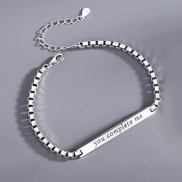 Couple Bracelets Silver for women, Engraving the word "you complete me"