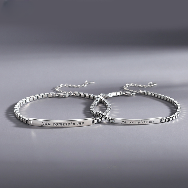 silver couple bracelet with box chain, made of sterling silver, men bracelet weight about 4.5g, women bracelet weight about 3.1g,