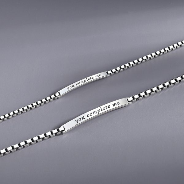 Couple Bracelet Sterling Silver Box Chain Bracelet detail view image