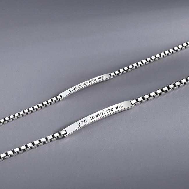 Couple Bracelet Sterling Silver Box Chain Bracelet detail view image