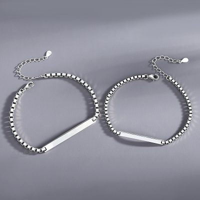 Couple Bracelet Sterling Silver Box Chain Bracelet