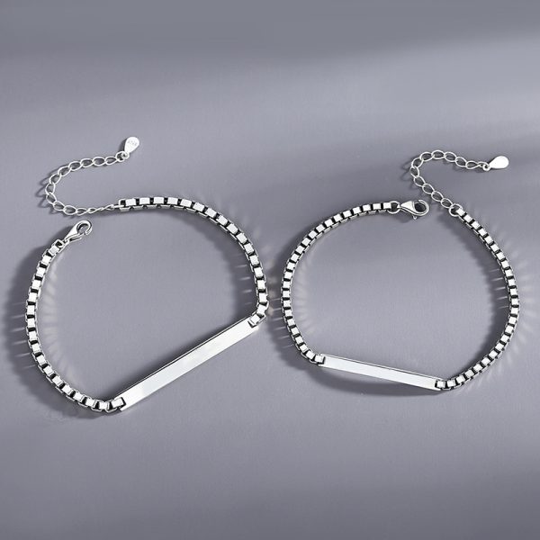 Couple Bracelet Sterling Silver Box Chain Bracelet