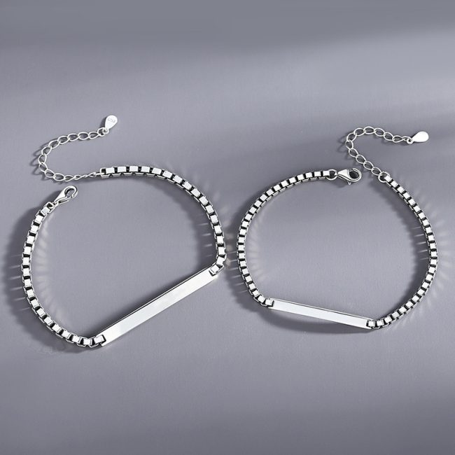 Couple Bracelet Sterling Silver Box Chain Bracelet