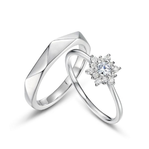Sterling Silver Couple Ring With Diamond Snowflake - Image 6