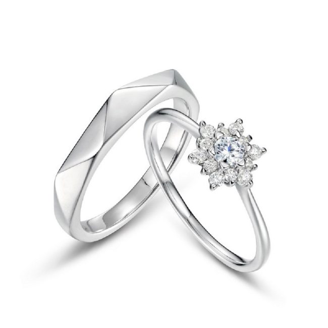 Sterling Silver Couple Ring With Diamond Snowflake - Image 6