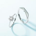 Anillos de pareja de plata con diseño de copo de nieve y diamantes - Conjunto de invierno
