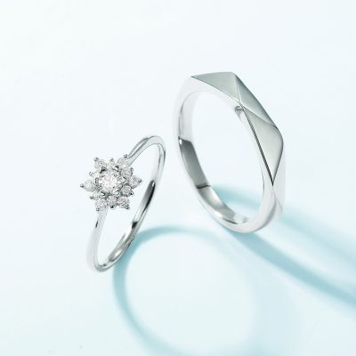 Couple Ring Sterling Silver With Diamond Snowflake