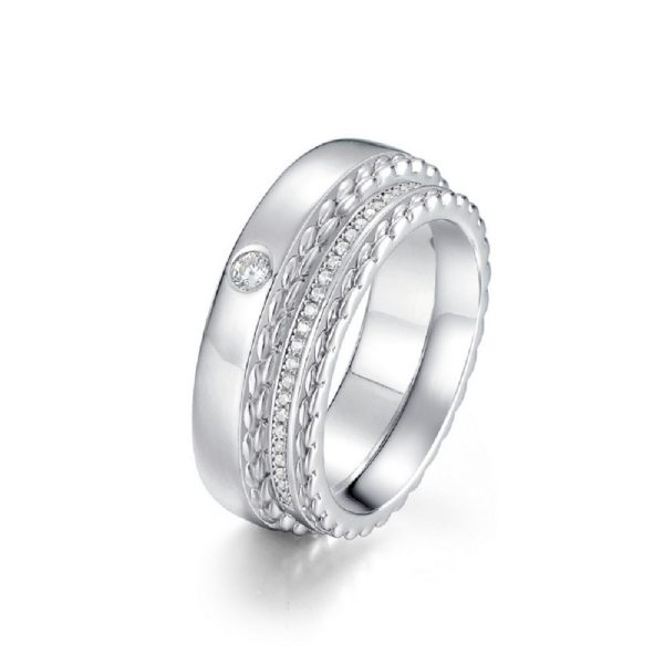 Couple Ring Sterling Silver With Diamond Wedding Band - Image 5