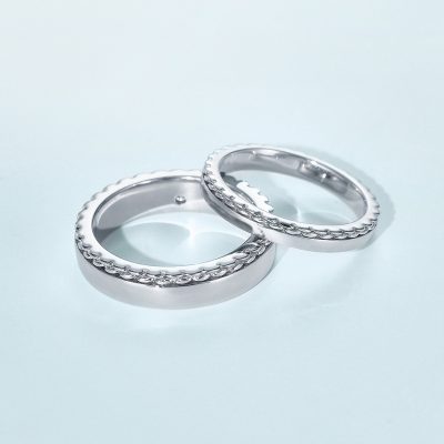 Couple Ring Sterling Silver With Diamond Wedding Band