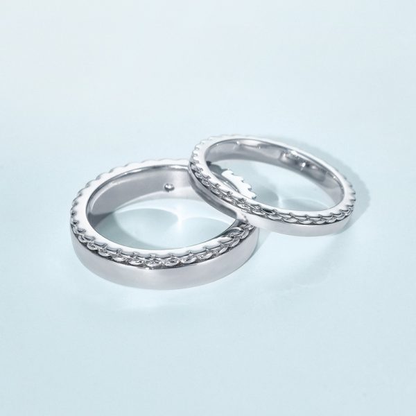 Couple Ring Sterling Silver With Diamond Wedding Band