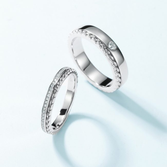 Couple Ring Sterling Silver With Diamond Wedding Band - Image 3