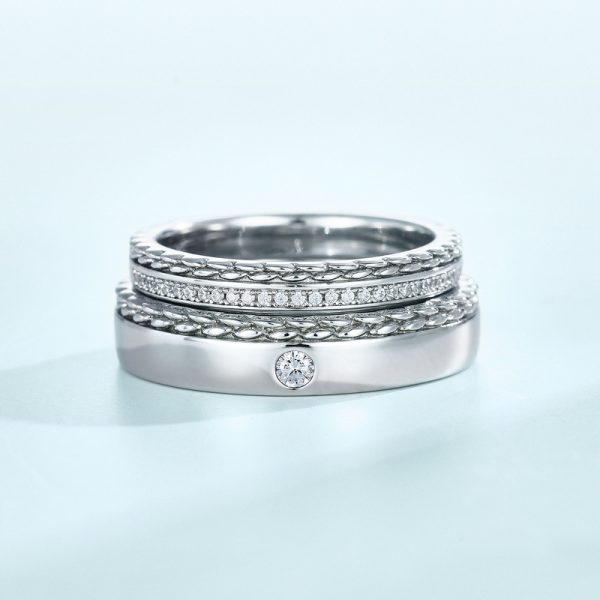 Couple Ring Sterling Silver With Diamond Wedding Band - Image 2