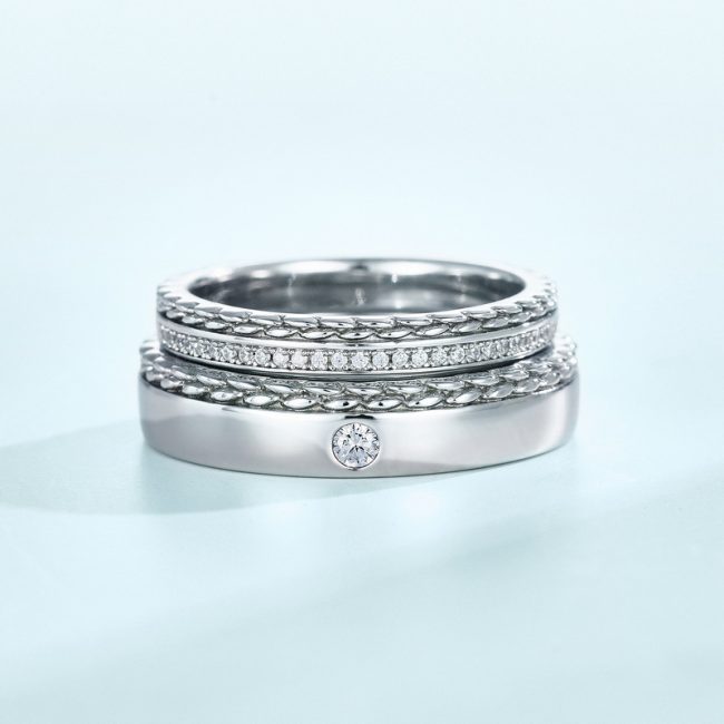 Couple Ring Sterling Silver With Diamond Wedding Band - Image 2