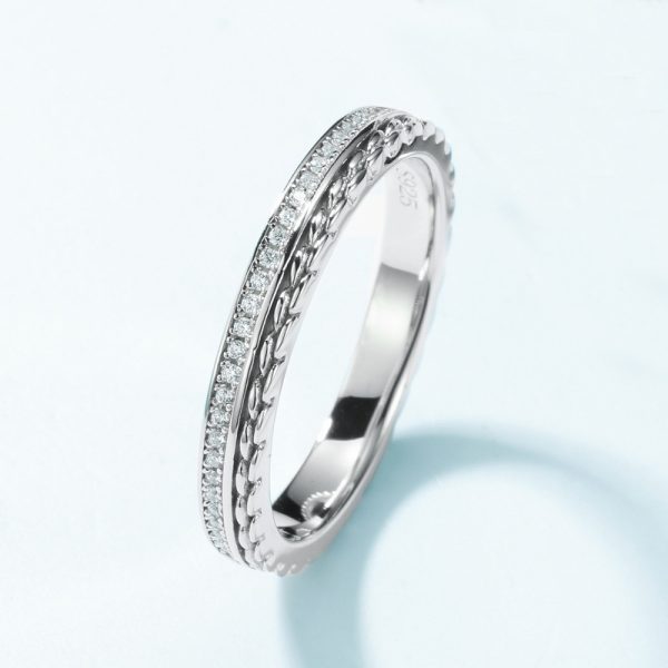 Couple Ring Sterling Silver With Diamond Wedding Band - Image 4