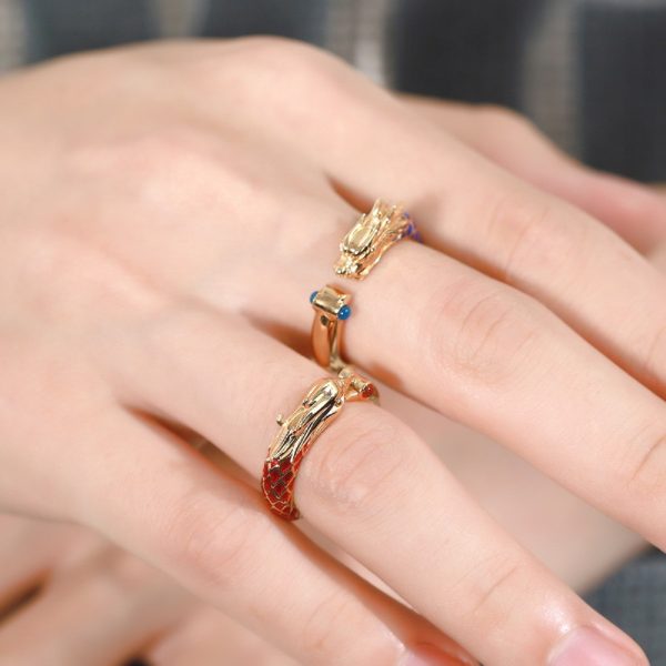 sterling silver couple ring with dragon and phoenix