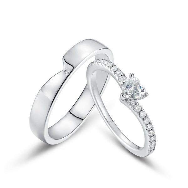 Couple Ring Sterling Silver With Heart Diamond Ring - Image 2