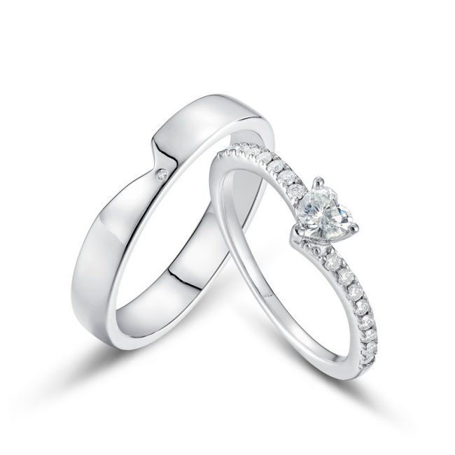silver rings couple With Heart Diamond blank image