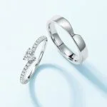 Anillos de plata con diamantes en forma de corazón para parejas - Bodas de lujo