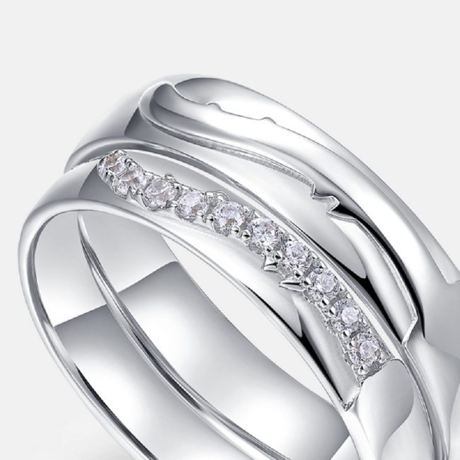 silver couple ring With snowflake detail vie