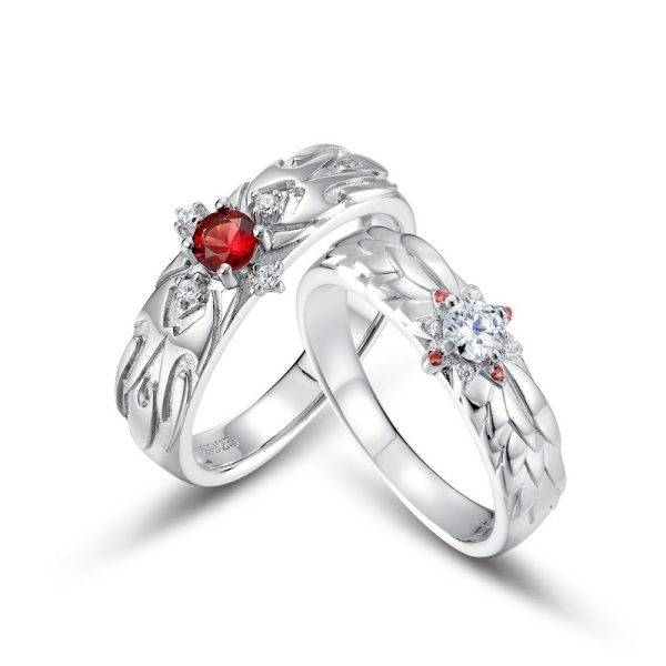 Diamond Couple Ring Sterling Silver With Dragon And Phoenix Wedding Rings - Image 4