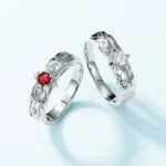 Anillos de pareja de plata con diseño de dragón y fénix - Conjunto Heritage