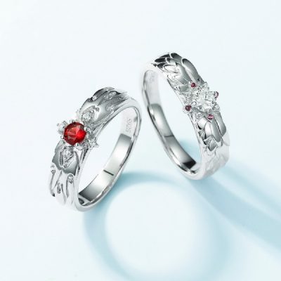 Diamond Couple Ring Sterling Silver With Dragon And Phoenix Wedding Rings
