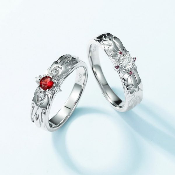 Diamond Couple Ring Sterling Silver With Dragon And Phoenix Wedding Rings