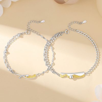 Silver Couple Bracelets With Sterling Silver Star