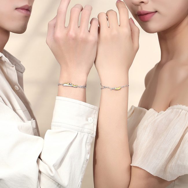 Silver Couple Bracelets With Sterling Silver Star wear view image