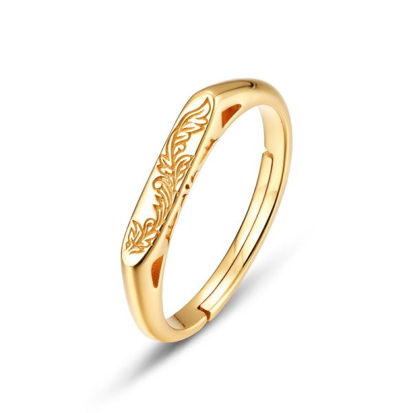Sterling Silver Couple Ring For Leaf Engraved Ring - Image 6