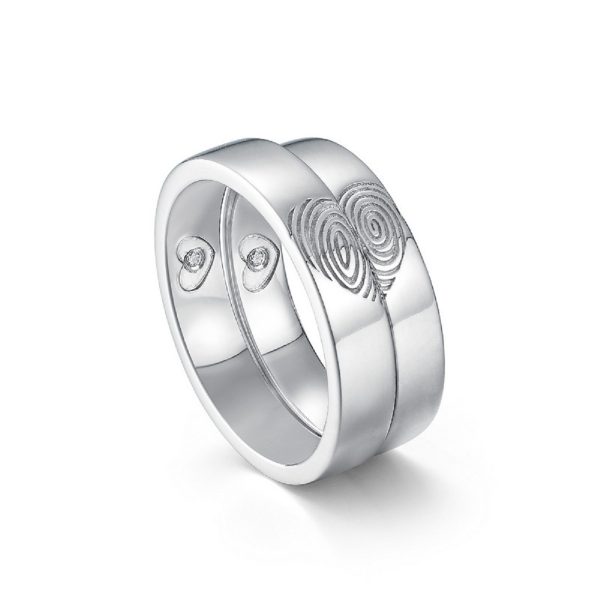 couple ring silver with fingerprint heart