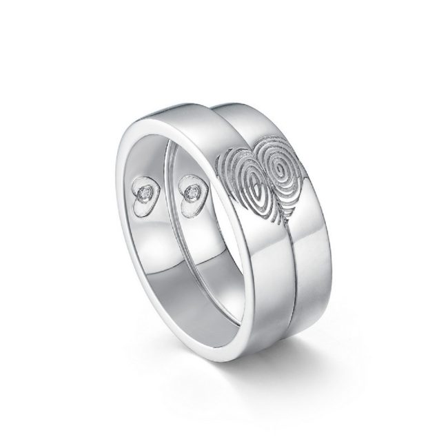 couple ring silver with fingerprint heart
