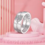 Anillos de plata para parejas con forma de corazón y huellas dactilares - Regalo personalizado