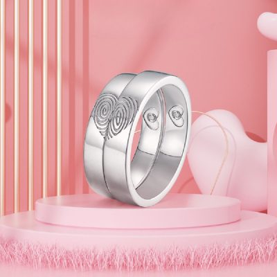 couple ring sterling silver with fingerprint heart