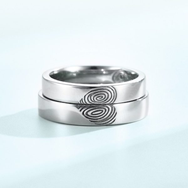 couple ring sterling silver with fingerprint heart top view image