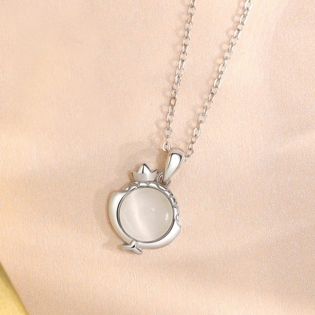 925 Sterling Silver Necklace Cats Eye Stone for women