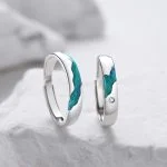 Anillos de pareja de plata con diseño de cielo estrellado Aurora - Hechos a mano