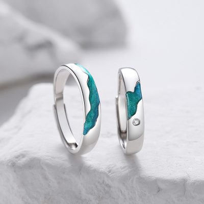 925 Sterling Silver Couple Aurora Rings
