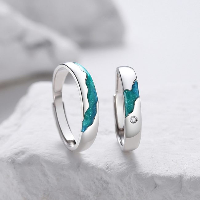 925 Sterling Silver Rings Couple with Aurora